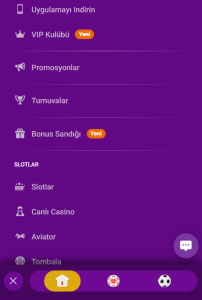 Telefon tarayıcısında Parabet mobil site menüsü